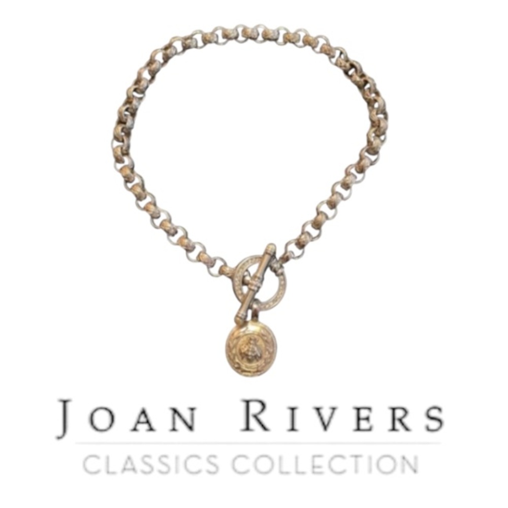 🐝Vintage Joan Rivers Pewter Colour Cable Link Toggle Choker Necklace Bumblebee